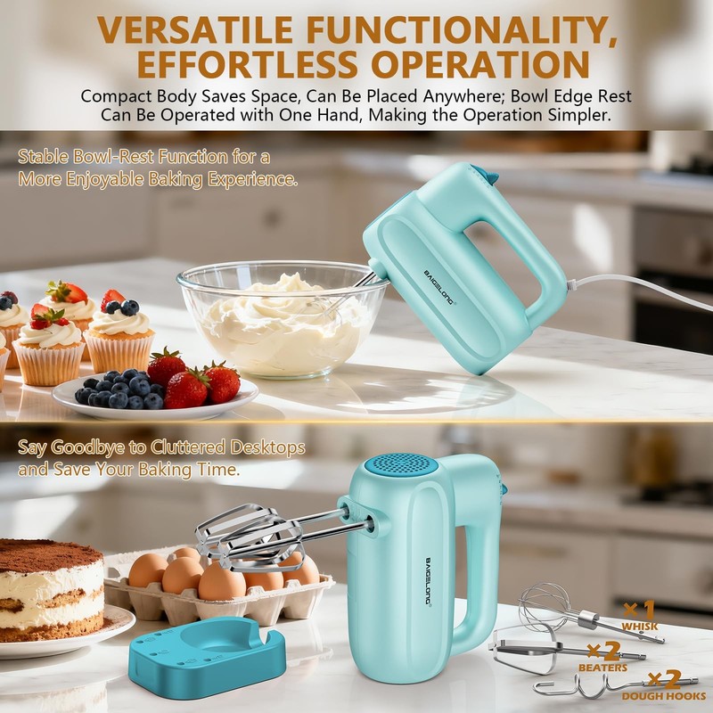 Hand Electric Mixer, 5-Speed KitchenMixer with 5 * 304 Stainless Steel Attach... gallery