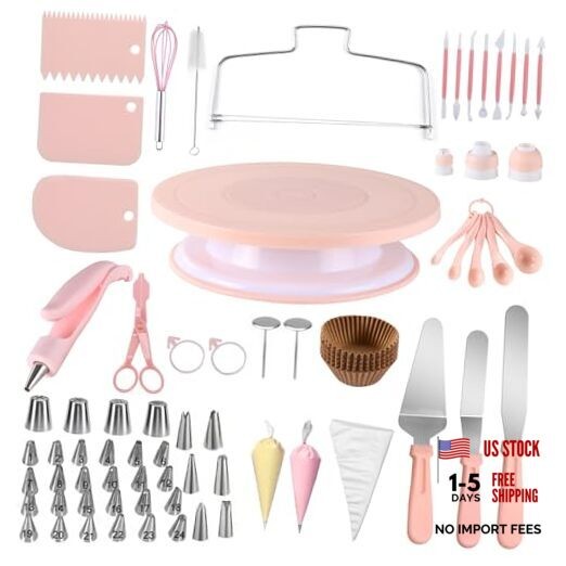 PCS Cake Decorating Kit Includes Revolving cake turntable for 207 Pink