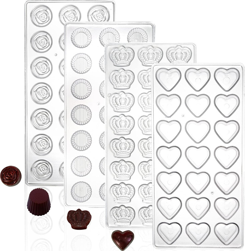 ZEAYEA 4 Pack 87 Grids Polycarbonate Chocolate Mold, Candy Making Mold, DIY Mold