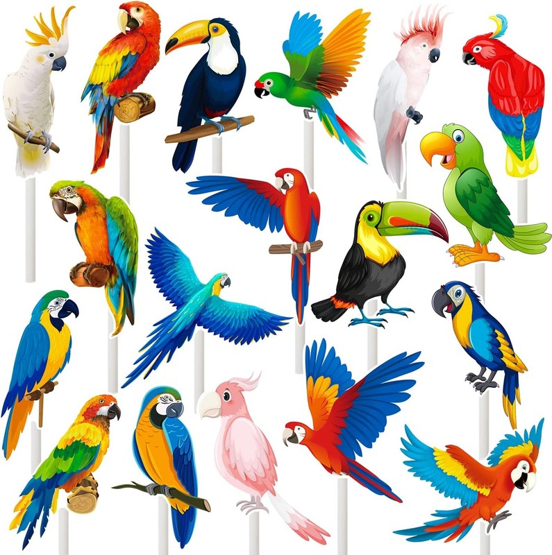 36pcs Parrot Cupcake Toppers Tropical Bird Party Cake Cupcake Picks Decorations