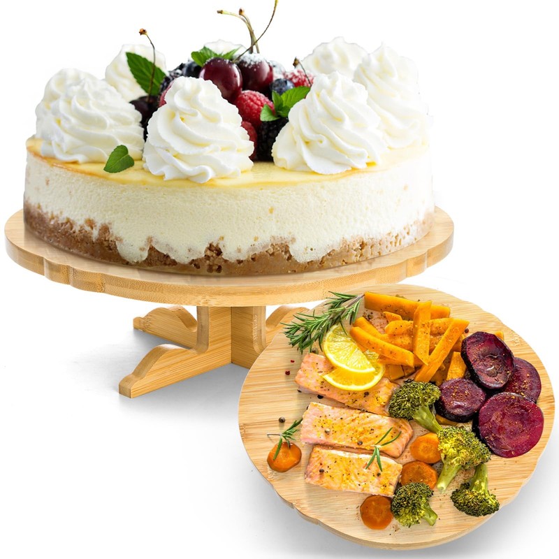 12 Inch Bamboo Cake Stand, One-Tier Wedding Cupcake Holder, Rustic Dessert Ri…
