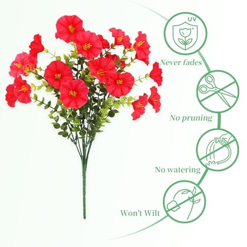 14 Bundles Artificial Flowers for Outdoor, Faux Flowers Silk Morning Glory Red gallery