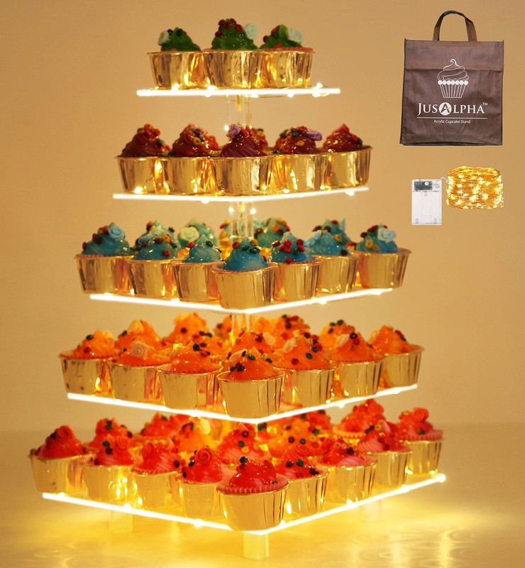 5 Tier Square Cupcake Stand - Premium Cupcake Holder - Acrylic Cupcake Tower ...