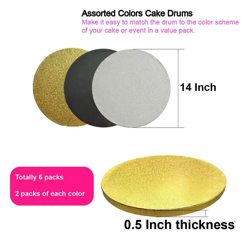 14 Inch Round Cake Drums, 6 Packs Greaseproof Cake Drum in Gold Black White A... gallery