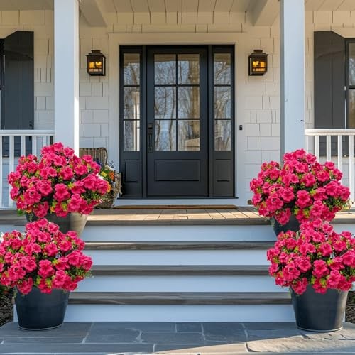 Artificial Geranium Flowers for Outdoor Decoration, 6 Bundles UV Rose Red gallery