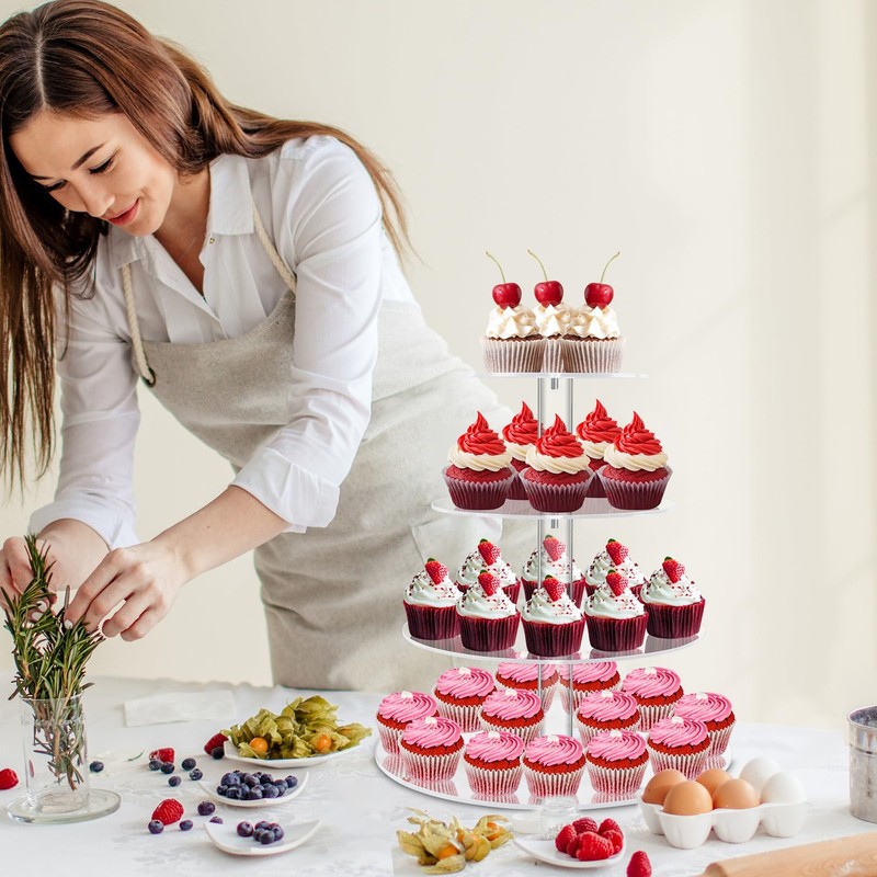 4 Tier Round Acrylic Cupcake Stand with Base, Premium Cupcake Holder, Acrylic... gallery