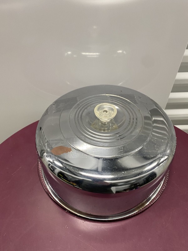 Vintage Metal Chrome Cake / Dome with Glass Bottom gallery