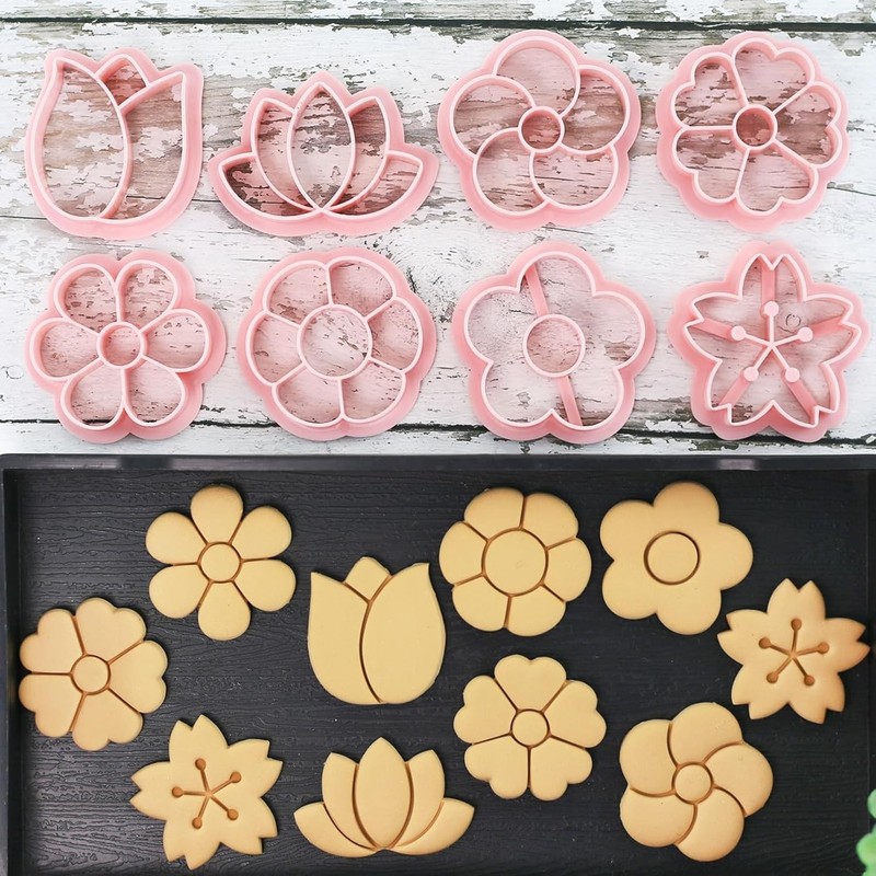 8pcs Mini Flower Cookie Stamps, One-touch Molding 3d Raised Design Cookie