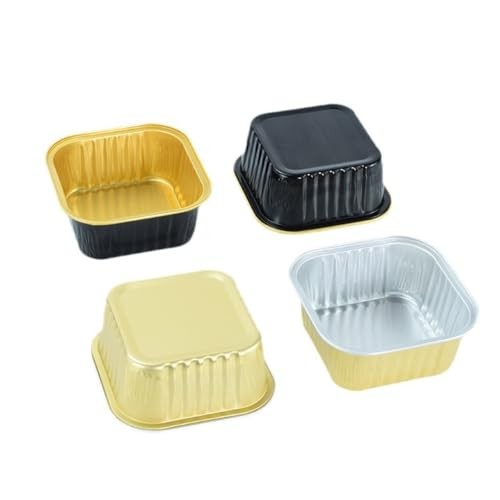 50 Pack 5 OZ Square Disposable Aluminum Foil Mini Cake Pans with Black/Gold gallery