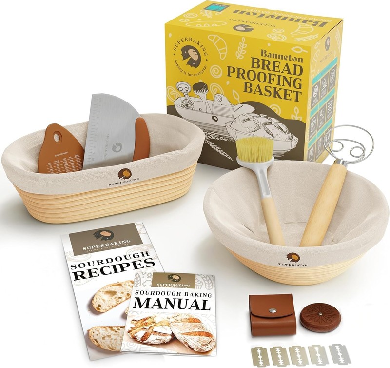 Sourdough Proofing Basket Set 2 Rattan Banneton Round 9" & Oval 10" Bread Mak... gallery