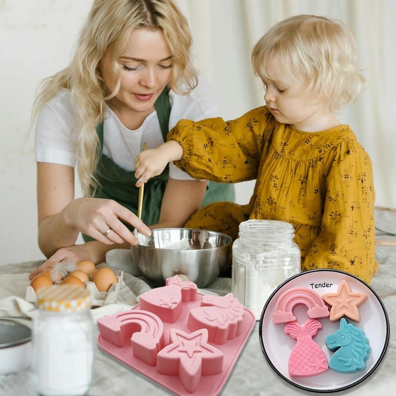 Benekiy 2 Pack Unicorn Molds Silicone 4 Cavity 3D Big Cartoon Themed Baking gallery