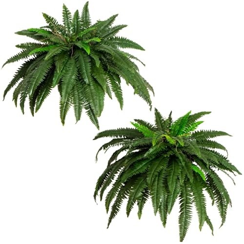 48in Artificial Boston Fern, Set of 2 – Large Hanging Fake Plant Wall Decor with