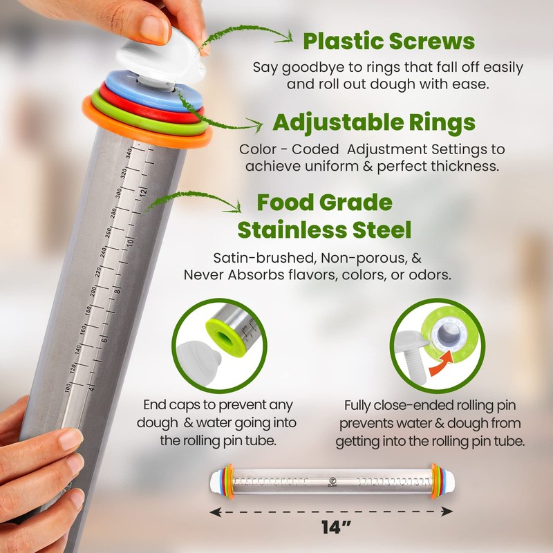 Stainless Steel Rolling Pin Thickness Rings Silicone Pastry Mat Adjustable gallery