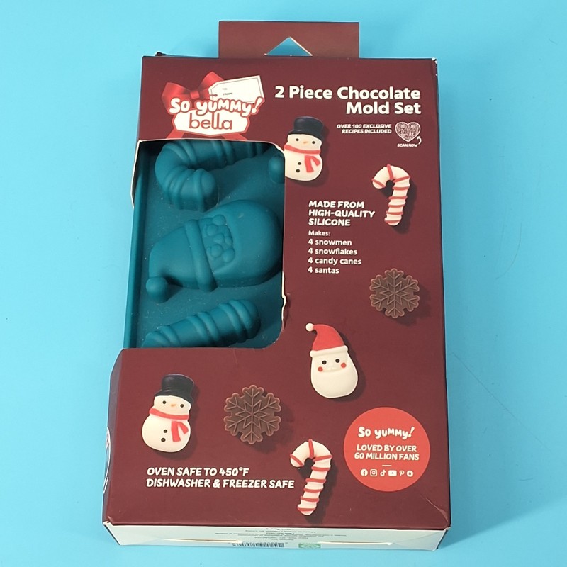 2 PC Silicone Mold Set Candy Chocolate Snowman Snowflakes Santas Candy Canes