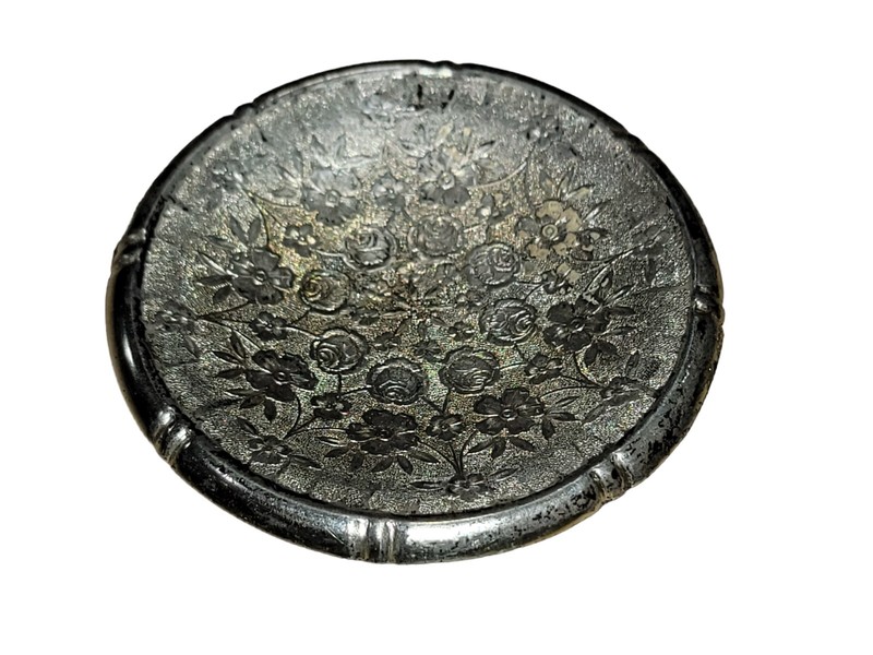 Vintage Aluminum Round Floral 3 1/4" Mini Cake Stand Made in Italy gallery
