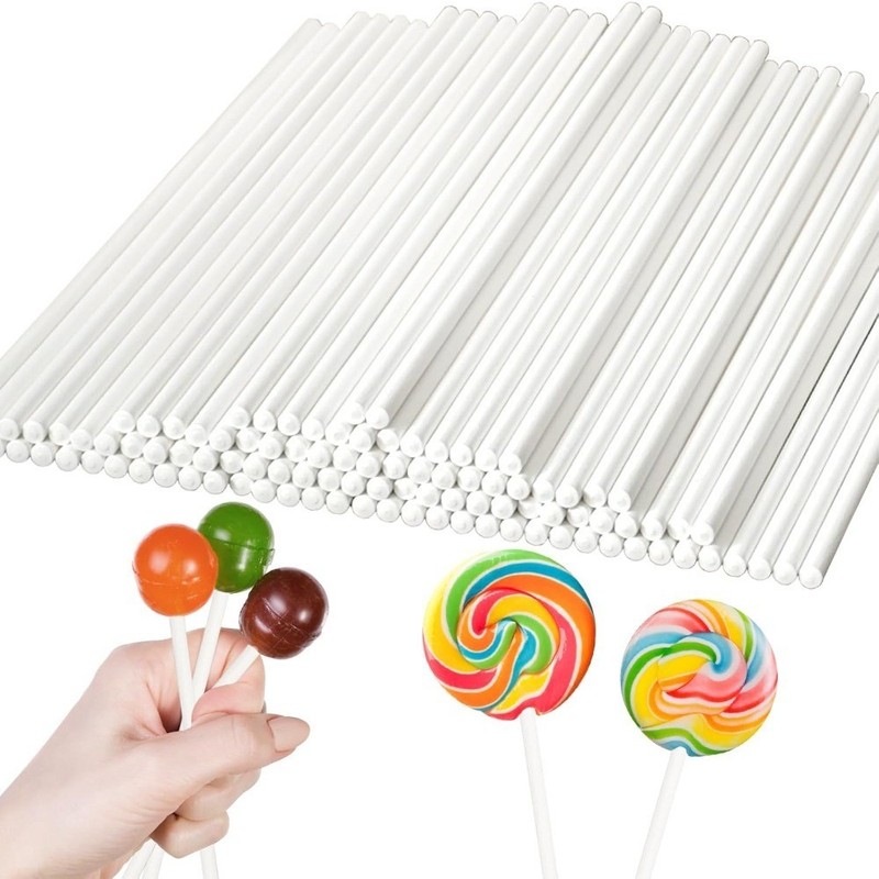 100 Pack 8 Inch White Paper Lolli Sticks for Cake s Candy Chocolate