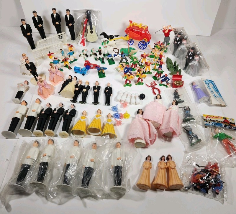 Vintage Cake Toppers Huge Mixed Lot (85+) Wedding, Sports, Pirates 60s - 90s Lot