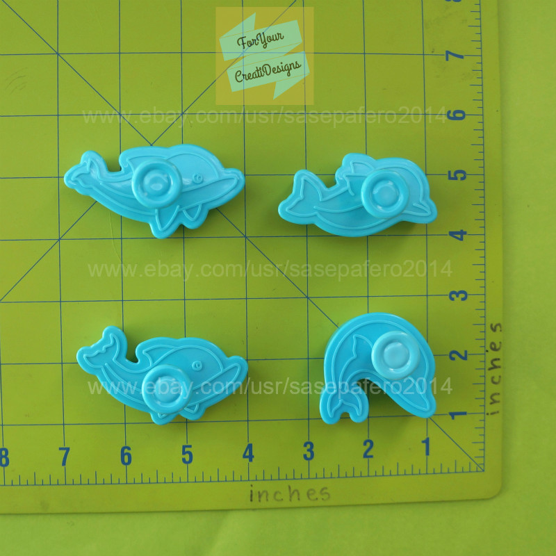 Dolphin plunger cookie cutter with stamp, 4 pieces set. 4 different designs. gallery