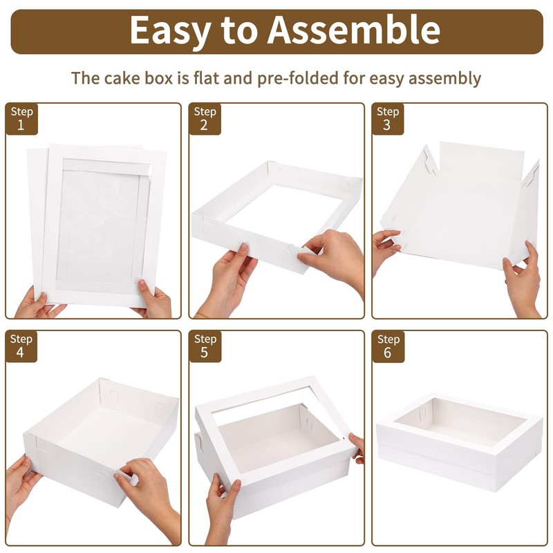 10pcs 14x10x4in Sheet Cake Boxes with Board White Rectangle Bakery Window gallery