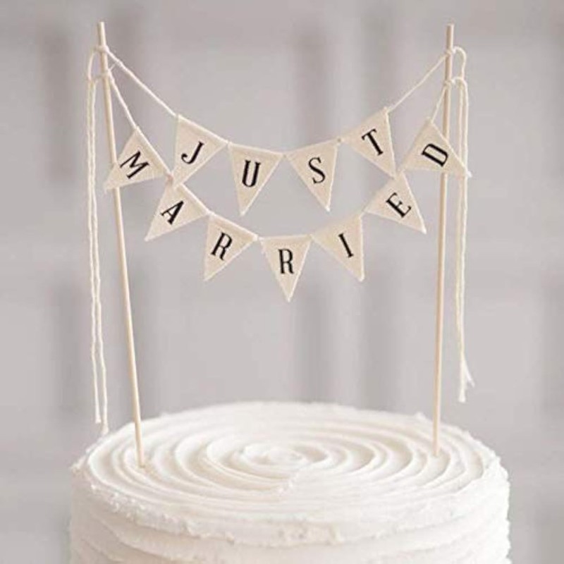 Wedding Cake Topper,Vintage Affair Rustic Just Married Wedding Cake or Cheese