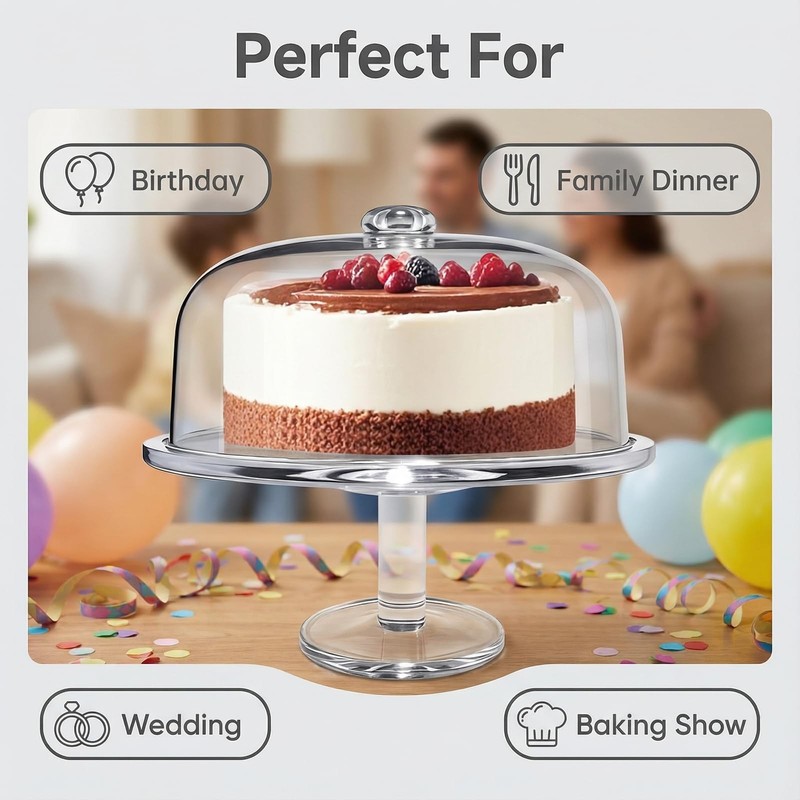 Acrylic Cake Stand with Dome 12 Inch Clear Rotating Cake Display Spinner Hold... gallery