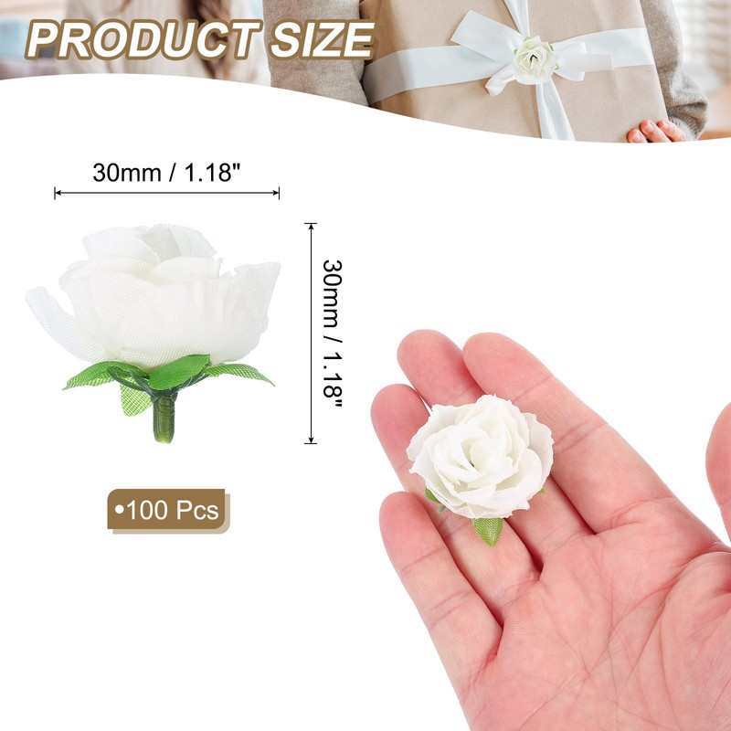 100 Pcs 1.18 Inch Mini Artificial Rose Flower Heads Silk Bouquet, Cream gallery