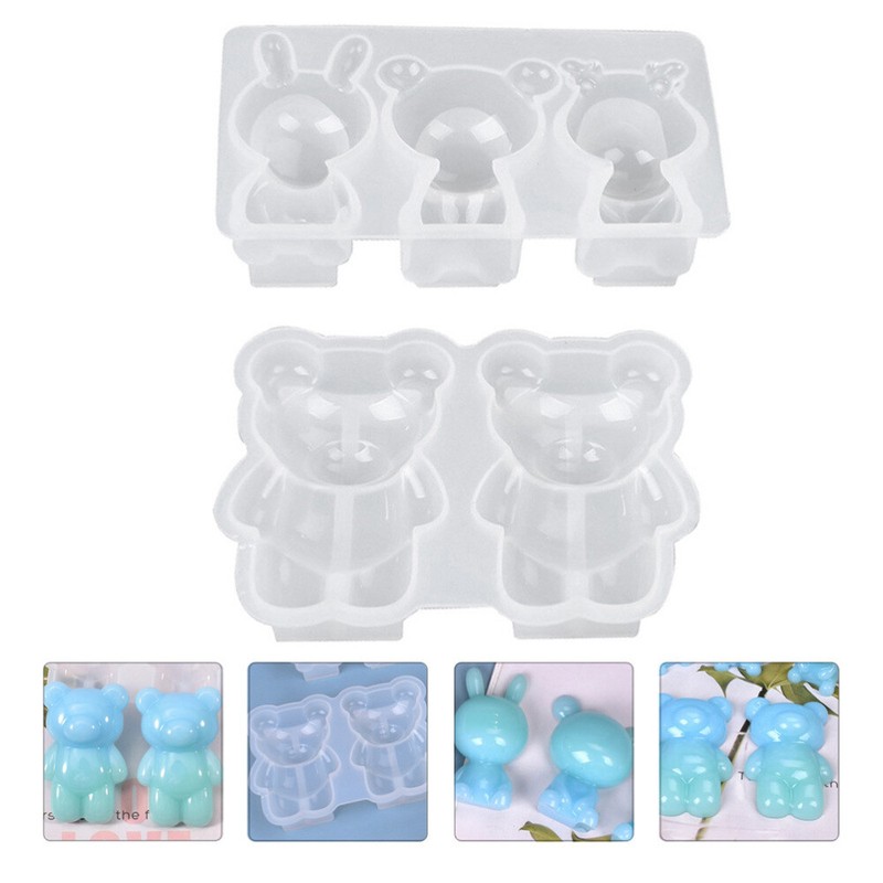 2pcs DIY Bear Rabbit Shape Molds Silicone Ornaments Cake Dessert Molds