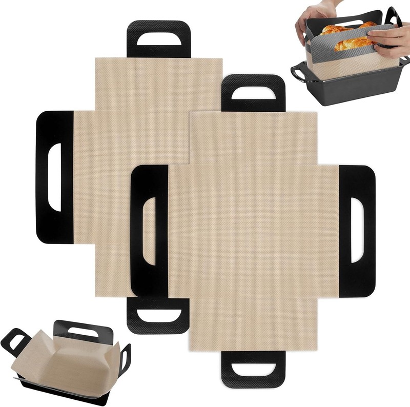 Upgraded Loaf Pan Liners with 4 Handles, 2 PCS Reusable Silicone Bread Sling,