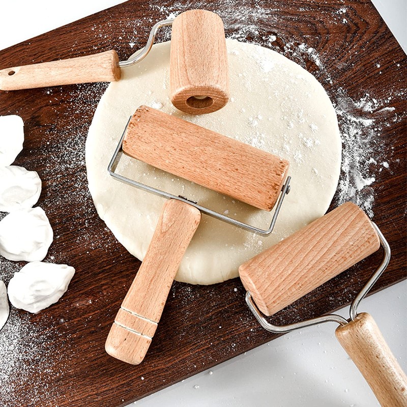 4 Pack Wood Pastry Pizza Roller, Non Stick Wooden Rolling Pin for Home, Profe... gallery