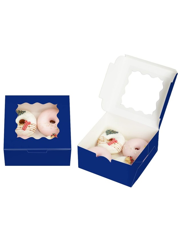 60 PCS Navy Blue Cookie Boxes With Window 6x6x3 Inch Easy Assemble Bakery Box gallery