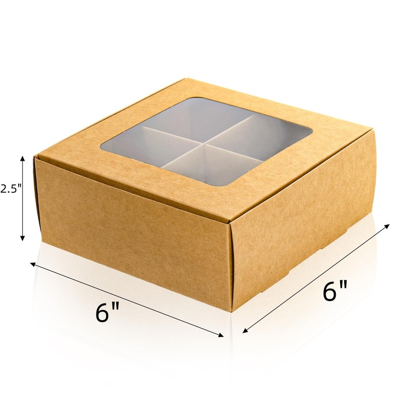 40 Pack Brown Bakery Boxes with Window and Dividers, 6 x 6 Inch Mini Pastry B... gallery
