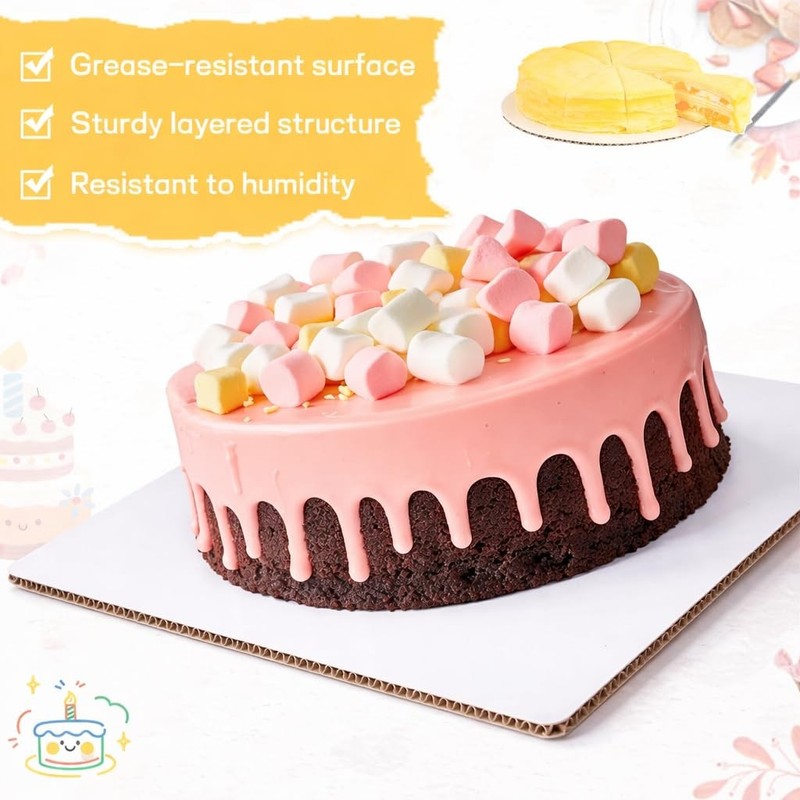 White Square Cake Boards 12 Inch Base Food Grade Cardboard Plate Sturdy 25 PCS gallery