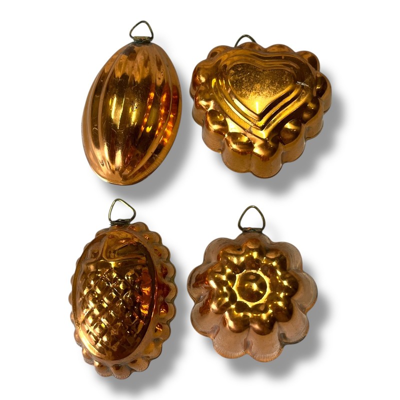 Vintage Copper Jello Molds Set 4 Mini Hanging Tin Aluminum Kitchen Decor