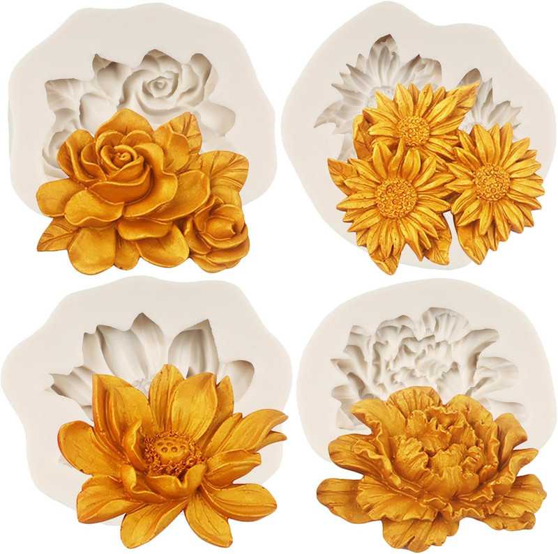 Rose Flower Silicone Mold Sunflower Peony Flower Fondant Mold Lotus Flowers S... gallery