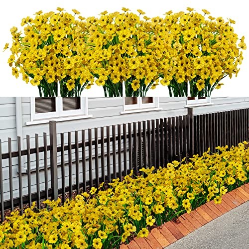 LikSoor 21 Bundles Artificial Outdoor UV Resistant Flowers No Fade Fake Yellow