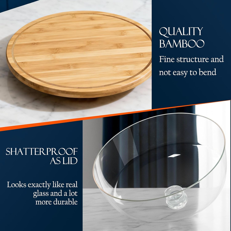 Masthome 11 in Cake Stand with Lid, Bamboo Wood Rotating Cake Holder with Dome, gallery