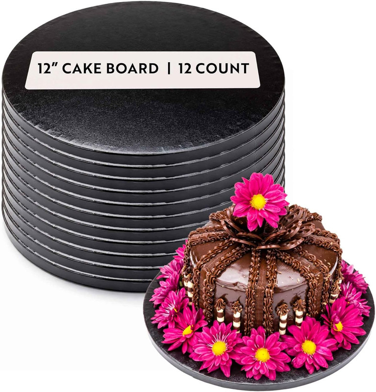 Elegant Black Cake Boards – 12″ x 12″ Grease-Resistant, 12 Pack