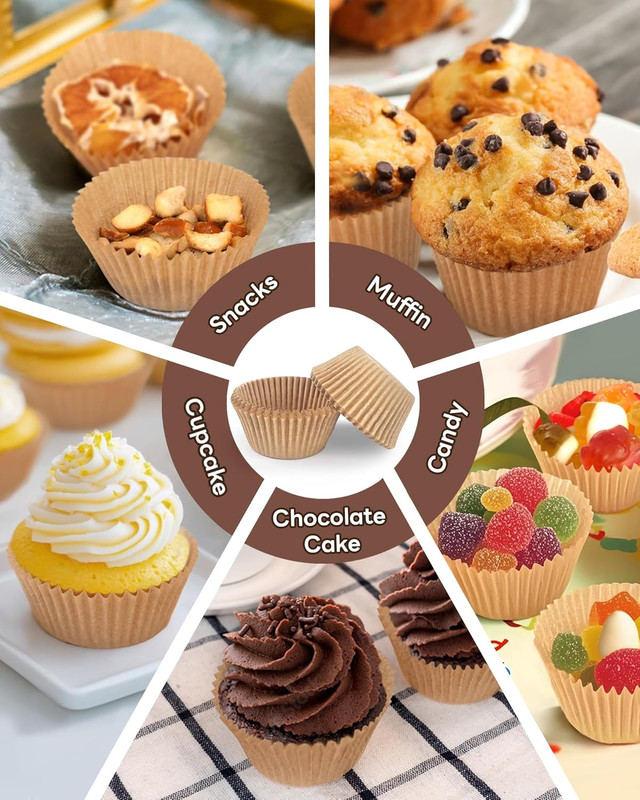Non-Stick 200Pcs Standard Cupcake Liners for Baking, Natural, -Grade Cupcake Wra gallery