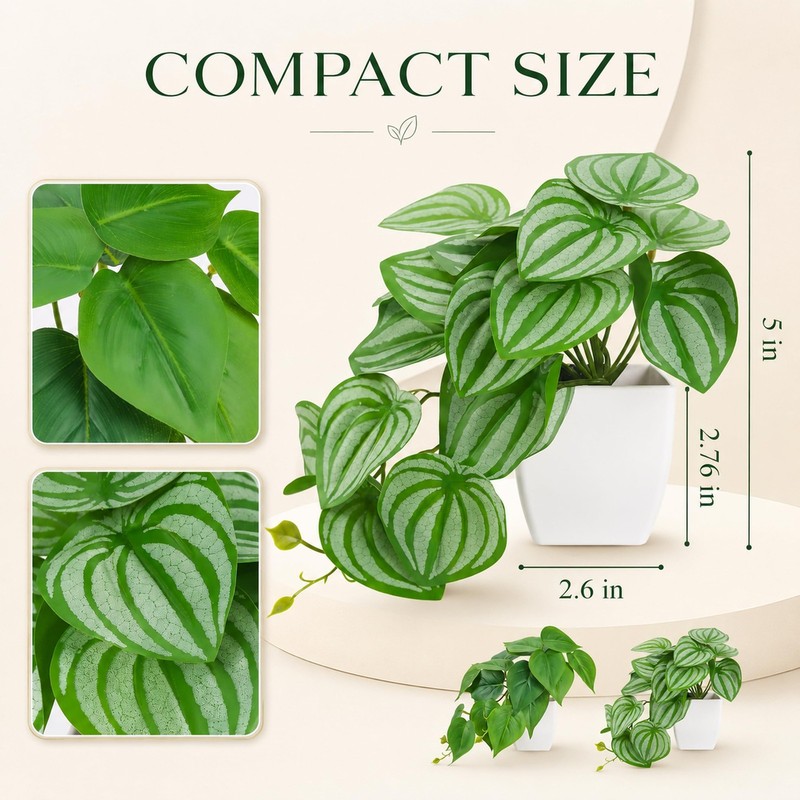 Der Rose 2Pcs Small Fake Plants Artificial Mini Faux 5.9" Tall, White gallery