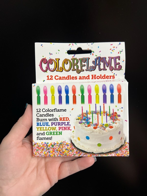 COLORFLAME 12 candles and holders, birthdays, parties