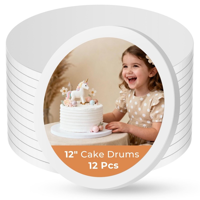 12PCS Cake Drums 12 Inch Round, 12in Cake Boards Set, 1/2″ Thick Sturdy Cardb…
