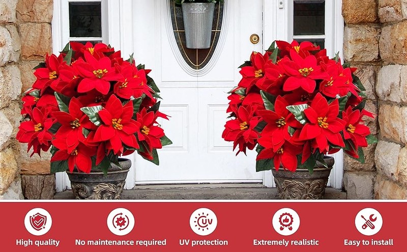 2 Pa 24.5-Inch Artificial Poinsettia Flowers with Ground Spike, gallery