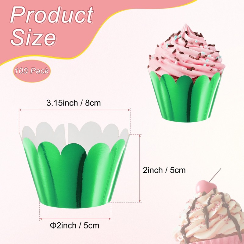 100-Pack Wave Cupcake Liners, Baking Cups for Wedding/Party[Reflective Green] gallery