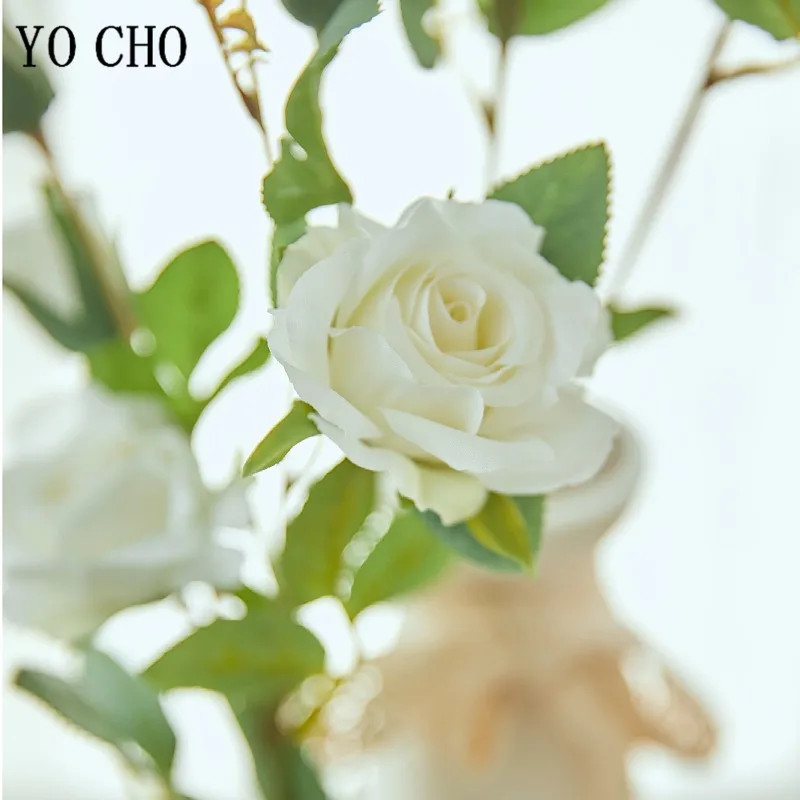 Artificial Silk Rose Flowers High Quality Fake Flowers Long Branch 5 Heads Weddi gallery