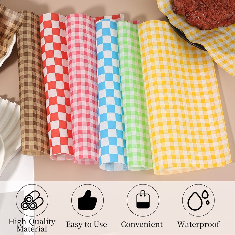 200 Pcs Wax Paper Sheets, 8.7 x 8.7" Checkered Square Wrapping Paper, Brown gallery