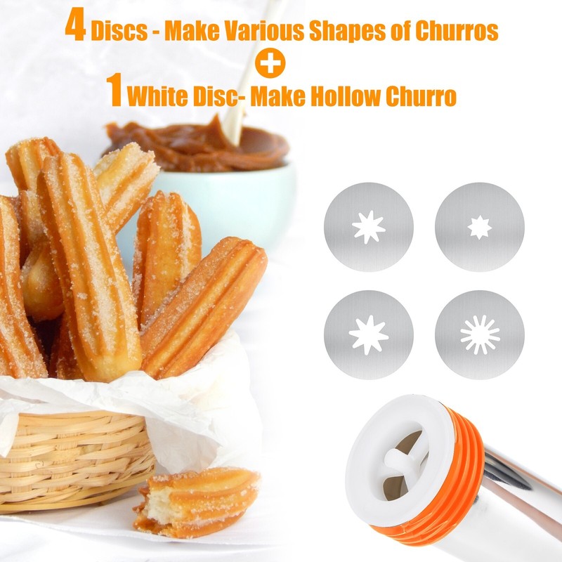 Stainless Steel Churro/Cookie Maker with Piping Bag Brushes Discs and Nozzles gallery