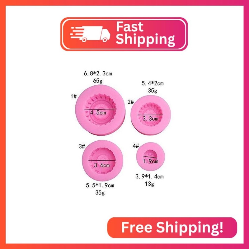 Set of 4 3D Round Tire Chocolate Candy Molds Silicone Truck Wheels Car Tyre Cake gallery