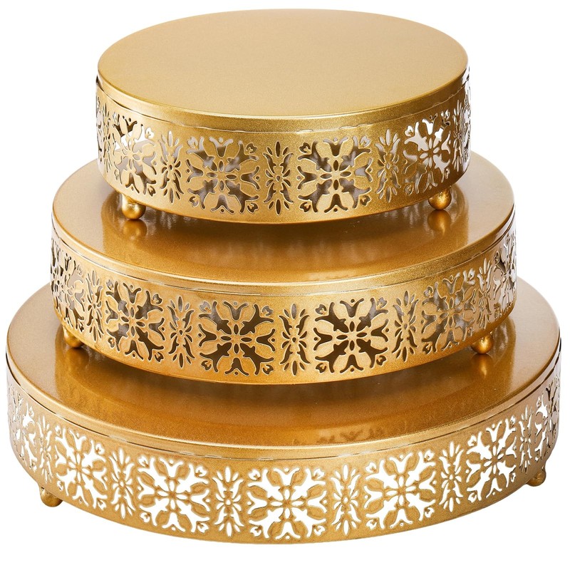 3 Pieces Golden Cake Stand Set, 8/10/12 Inch Round Metal Dessert Display Stan…