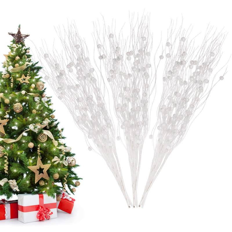 Losris Christmas Artificial Glitter Berry Stem Decorations Decorative Bead