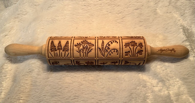 Algis Crafts Engraved Wooden Rolling Pin Wildflowers Cookie Tea Biscuit Imprint gallery